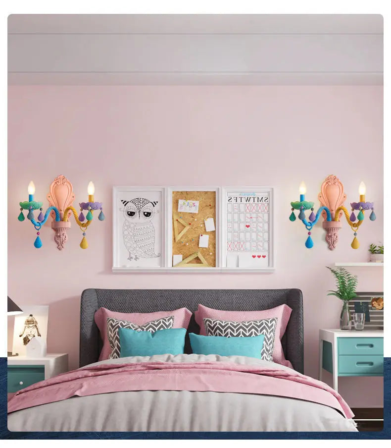 Applique murale en cristal Macaron pour chambre d'enfant, lampe LED créative, rose, chambre de bébé, chambre de princesse