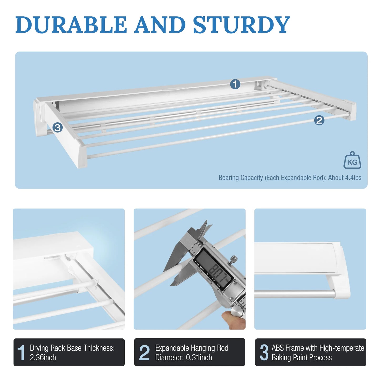 Étendoir à linge mural, de balcon, pour intérieur et extérieur, pliable Foxydry Hide Blanc