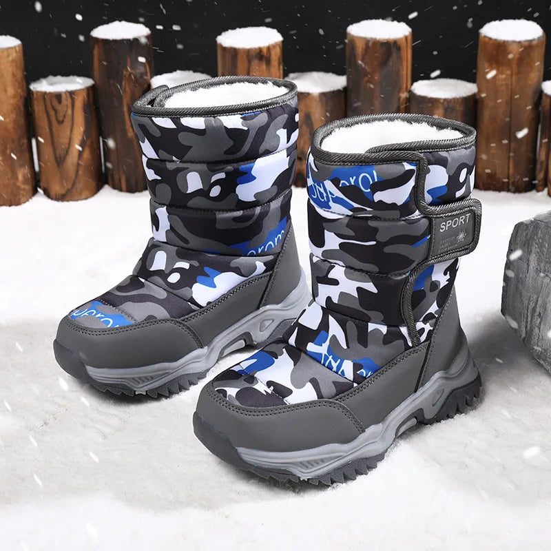 Bottes de neige imperméables pour garçons et filles, chaussures pour temps froid, extérieur 28-37