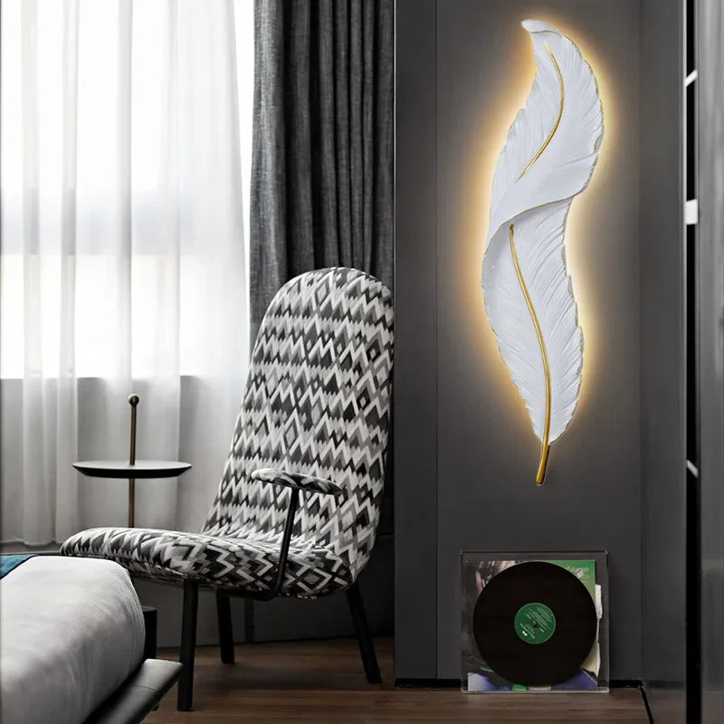 Applique Murale LED en Résine avec Plumes Créatives, Luminaire Décoratif d'Nik, Idéal pour une Chambre à Coucher