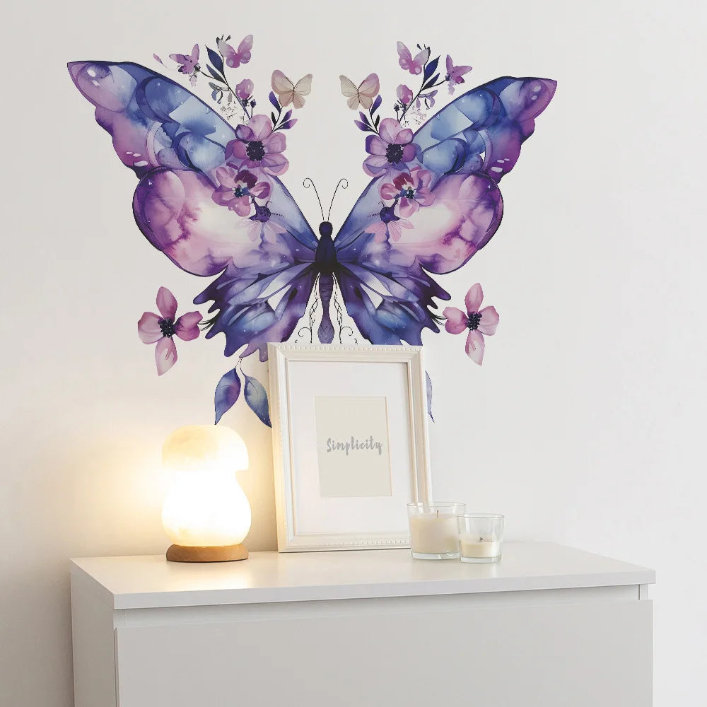 Fleurs violettes papillon fille chambre porche fond décoration exquise stickers muraux décoration murale