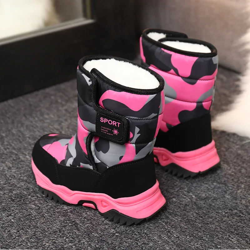 Bottes de neige imperméables pour garçons et filles, chaussures pour temps froid, extérieur 28-37