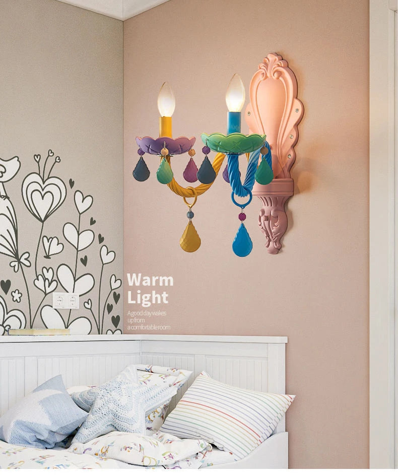 Applique murale en cristal Macaron pour chambre d'enfant, lampe LED créative, rose, chambre de bébé, chambre de princesse