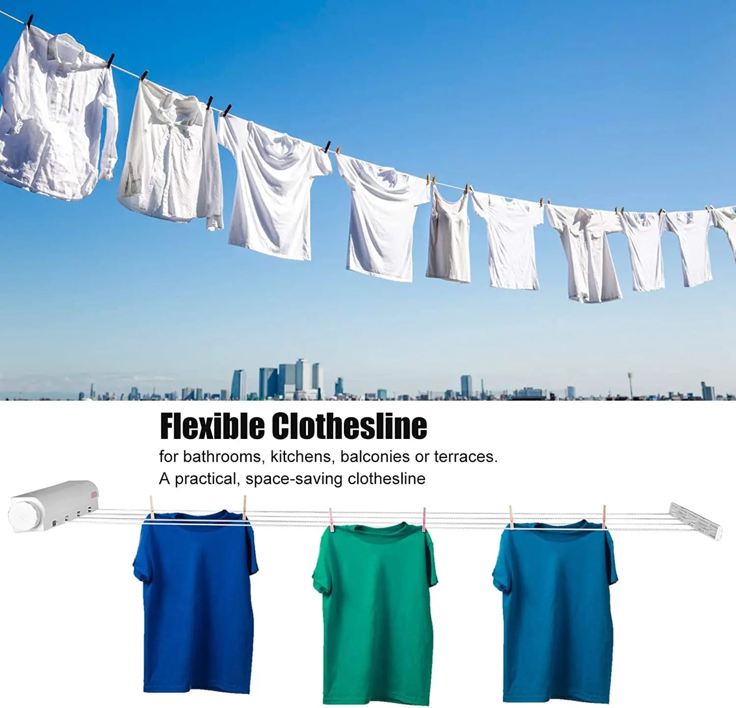 Corde à Linge Rétractable, Corde à Linge Portable Murale Compacte pour Usage Intérieur ou Extérieur  4-5 Fils