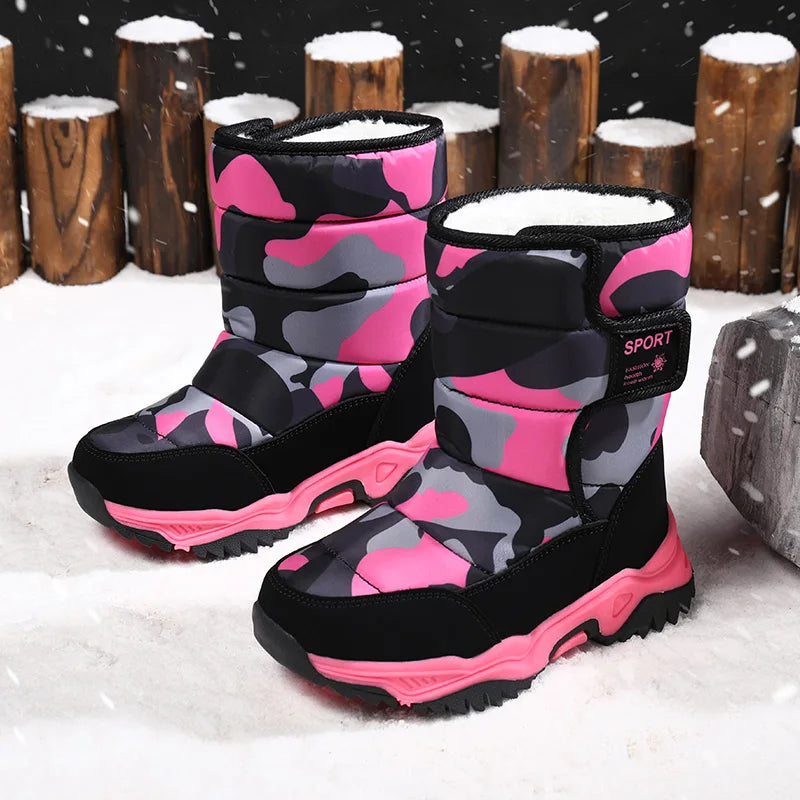 Bottes de neige imperméables pour garçons et filles, chaussures pour temps froid, extérieur 28-37