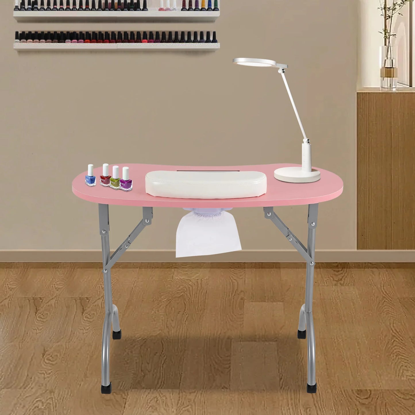 Table de Manucure Table à Manucure Pliable Professionnelle Table Onglerie Table de Manucure Pratique Avec Ventilateur,Roues, Sac à Main, Sac à Poussière et Tapis de Poignet(90*40*72.5cm) Rose