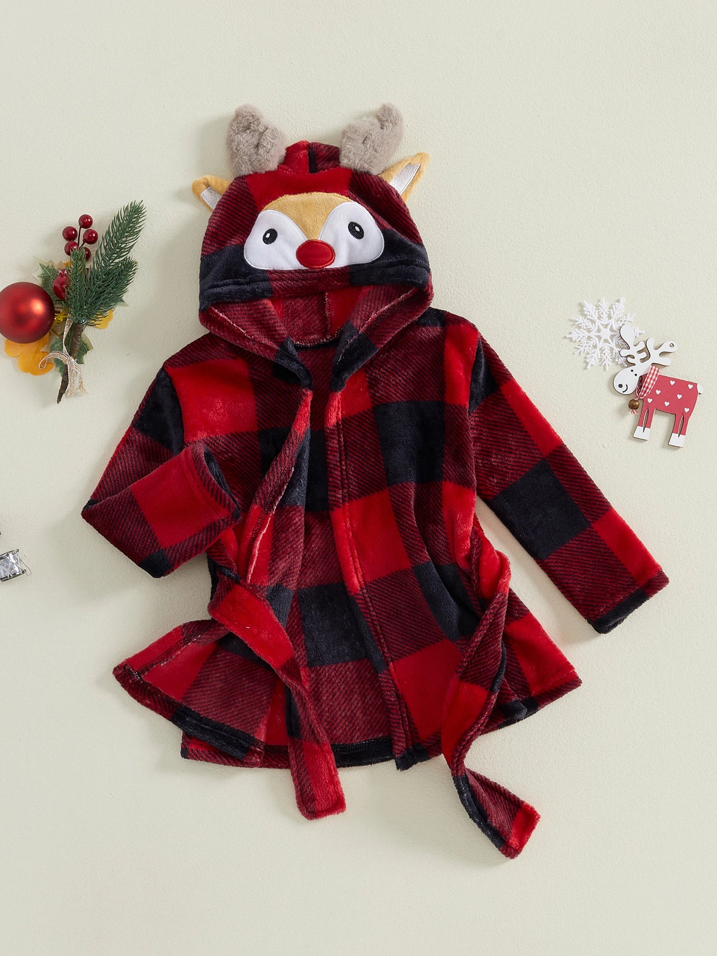 Noël Renne Robe À Manches Longues Plaid Capuche Peignoirs Chauds Pyjama Vêtements de Nuit pour Garçons Filles