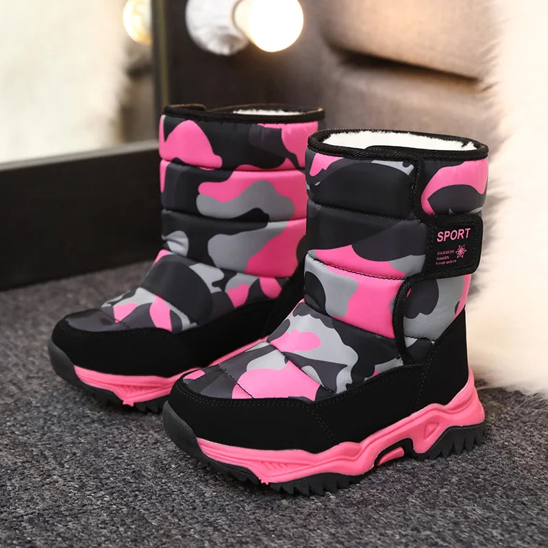 Bottes de neige imperméables pour garçons et filles, chaussures pour temps froid, extérieur 28-37