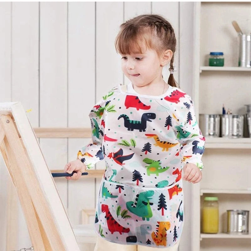 Bavoirs imperméables à manches longues pour enfants, blouse d'alimentation, tablier de dessin animé, manteau de peinture