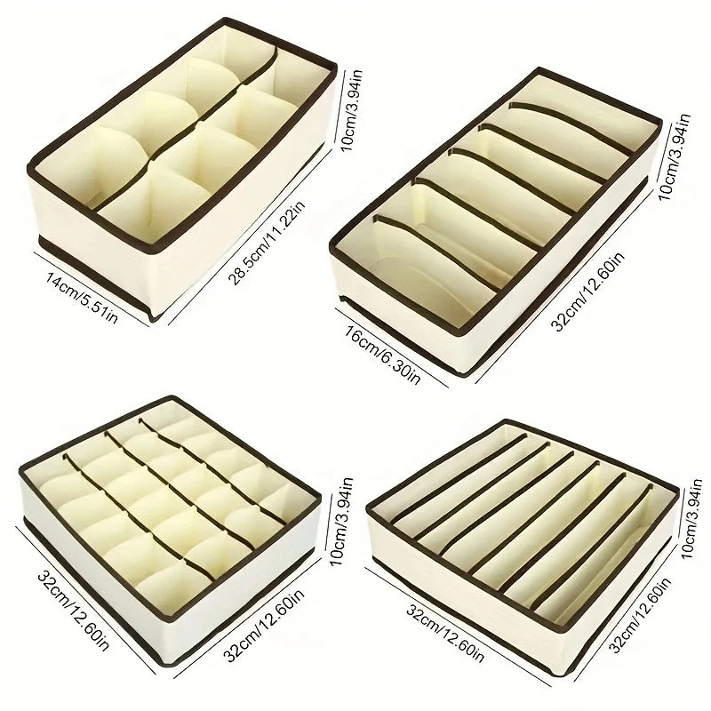 Organisateur de Tiroir Pliable, Lot de 4 Rangement Non-tissé pour sous-vètements Soutien-Gorges Chaussettes Boîte de Rangement à Compartiment Diviseurs Rangement Gain de Place