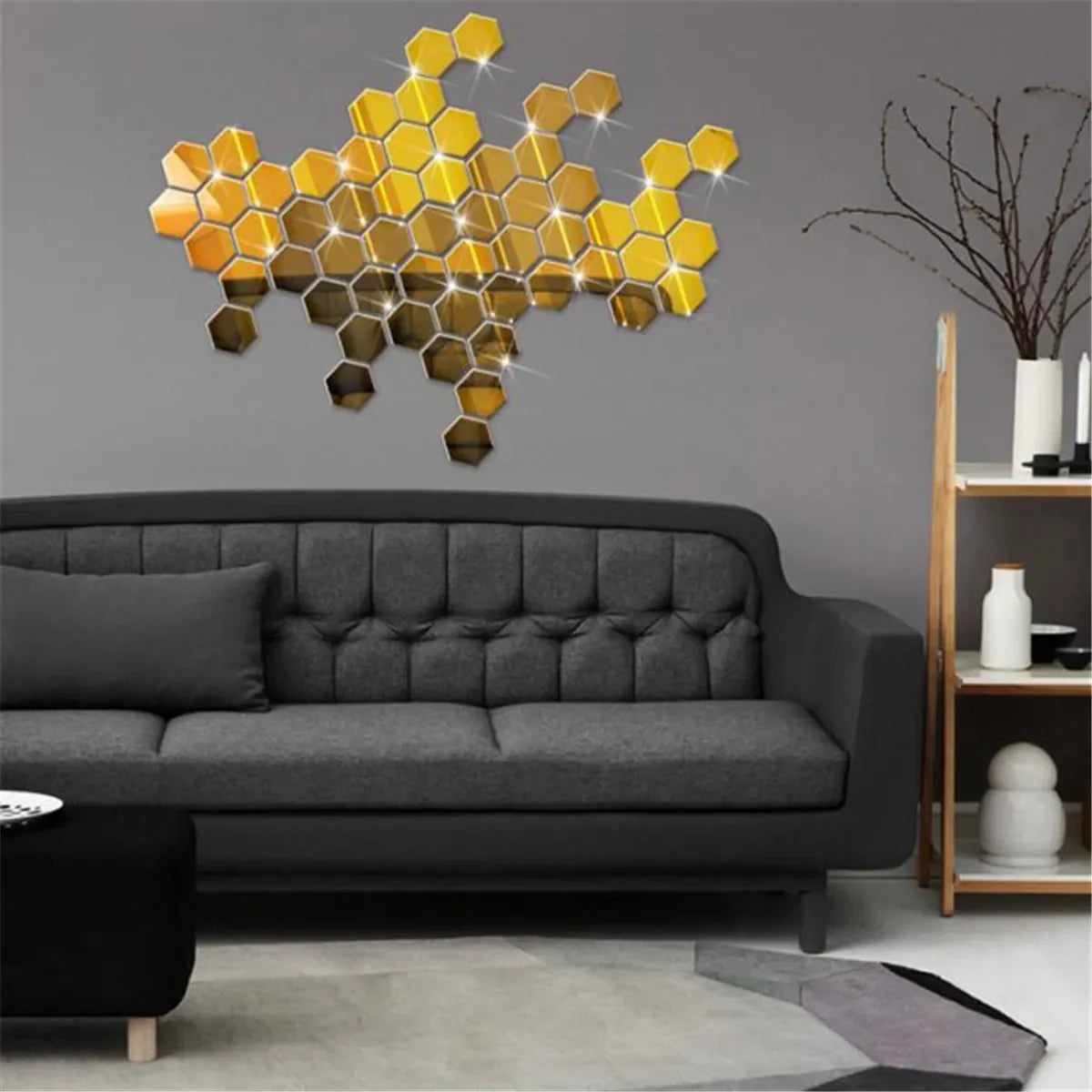 12pcs 3D Hexagone Miroir Mural Autocollant Rose Or DIY TV Fond Salon Autocollants Décoration Murale Chambre Salle de Bain Décoration Intérieure