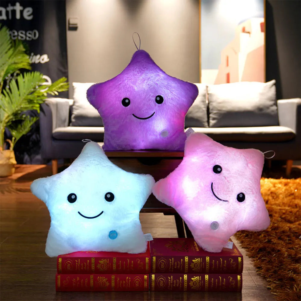 Coussin en peluche Coussin lumineux LED en forme d'étoile En peluche douce 24CM