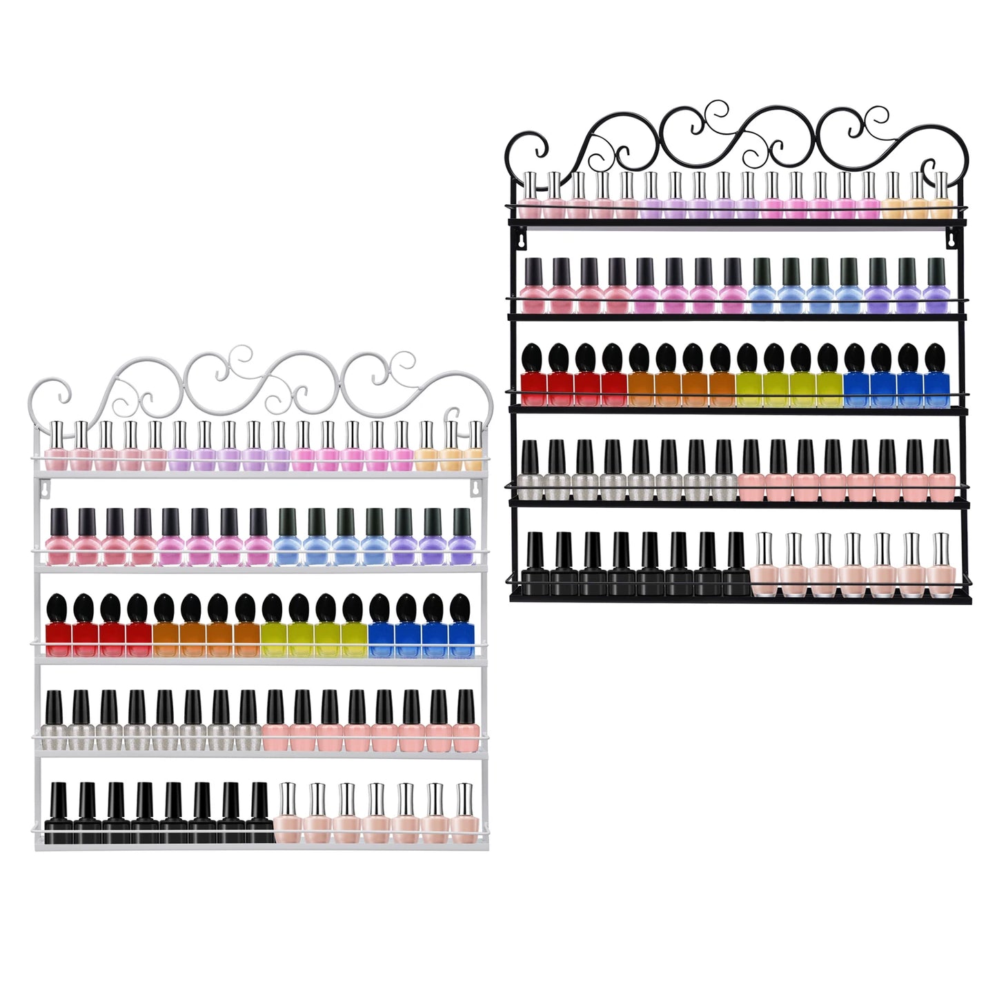 Rangement de vernis à ongles à 5 niveaux Etagère murale en métal Rangement de vernis à ongles à fixation murale Rangement d'huiles essentielles et d'aromathérapie Support de rouge à lèvres (noir)