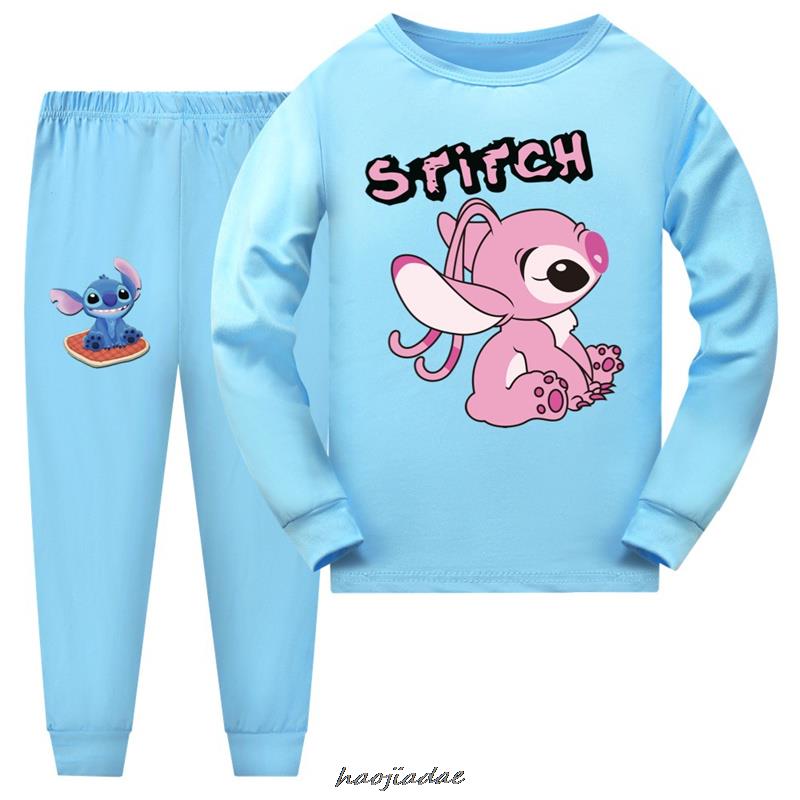 Ensembles de pyjamas en coton à manches longues pour enfants  Stitch