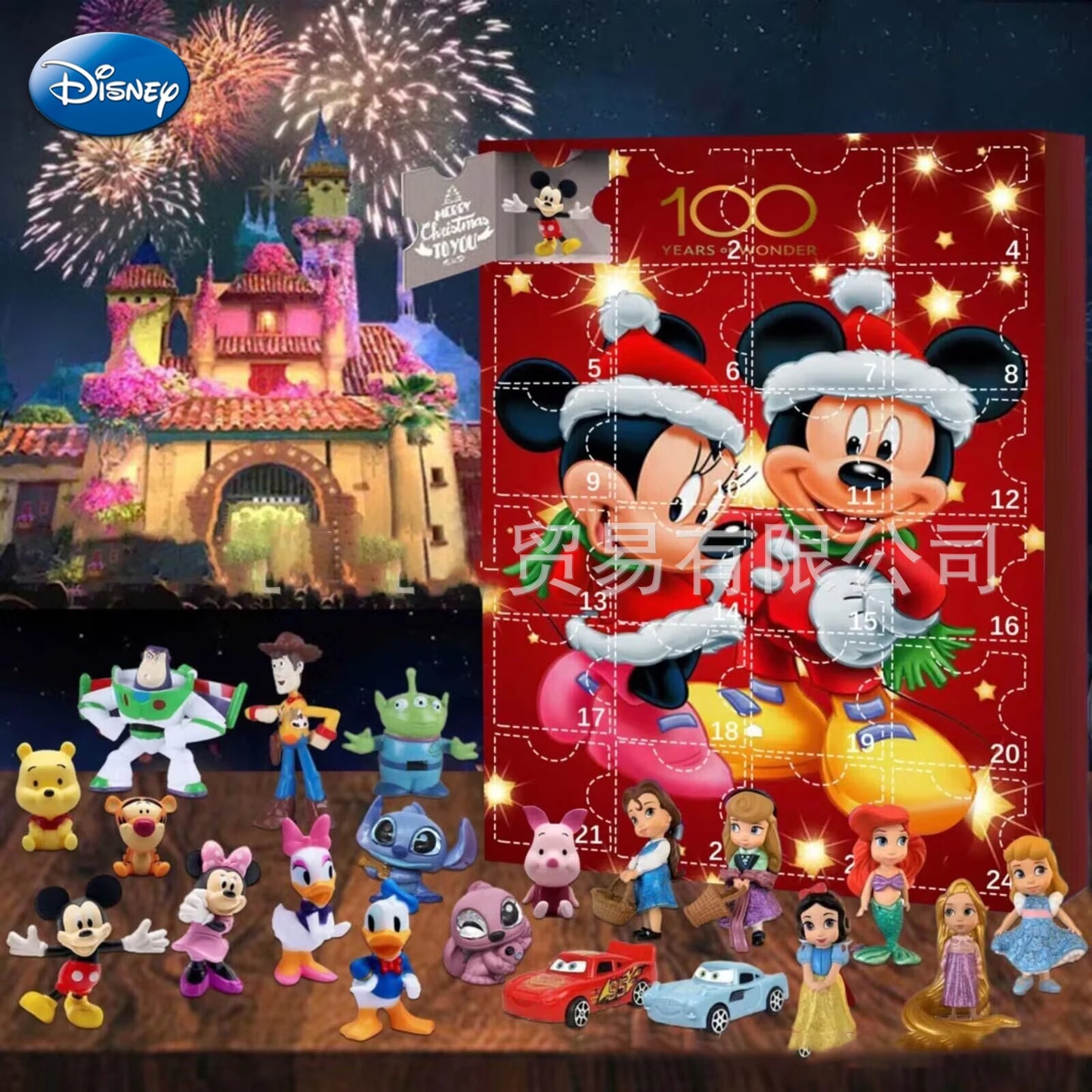 Calendrier de l'avent de noël Disney Mickey Minnie, 24 pièces, boîte-cadeau de jouets, poupée de dessin animé, boîte-cadeau pour enfants, décorations de fête DIY