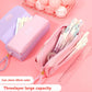 Sable mouvant chat crayon étui mignon sac à crayons Trois couches Grand étui à stylo filles kawaii Papeterie sac dessin animé animaux stylo