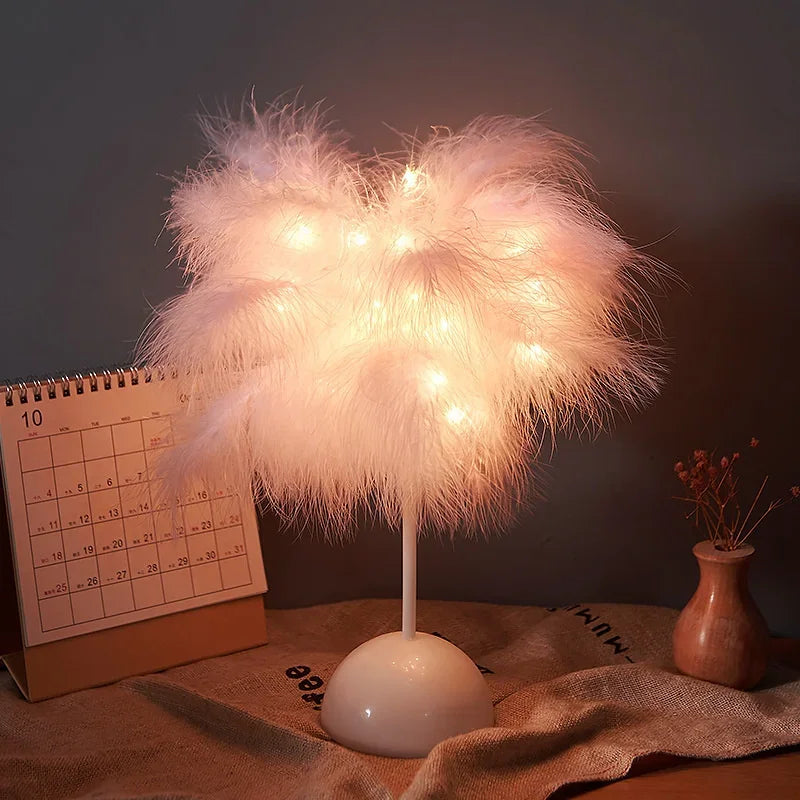 Lampe de Table en Plumes d'Arbre Créative