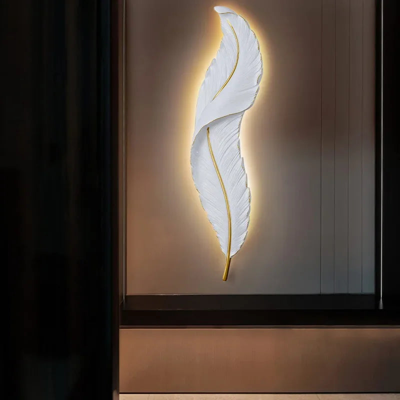 Applique Murale LED en Résine avec Plumes Créatives, Luminaire Décoratif d'Nik, Idéal pour une Chambre à Coucher