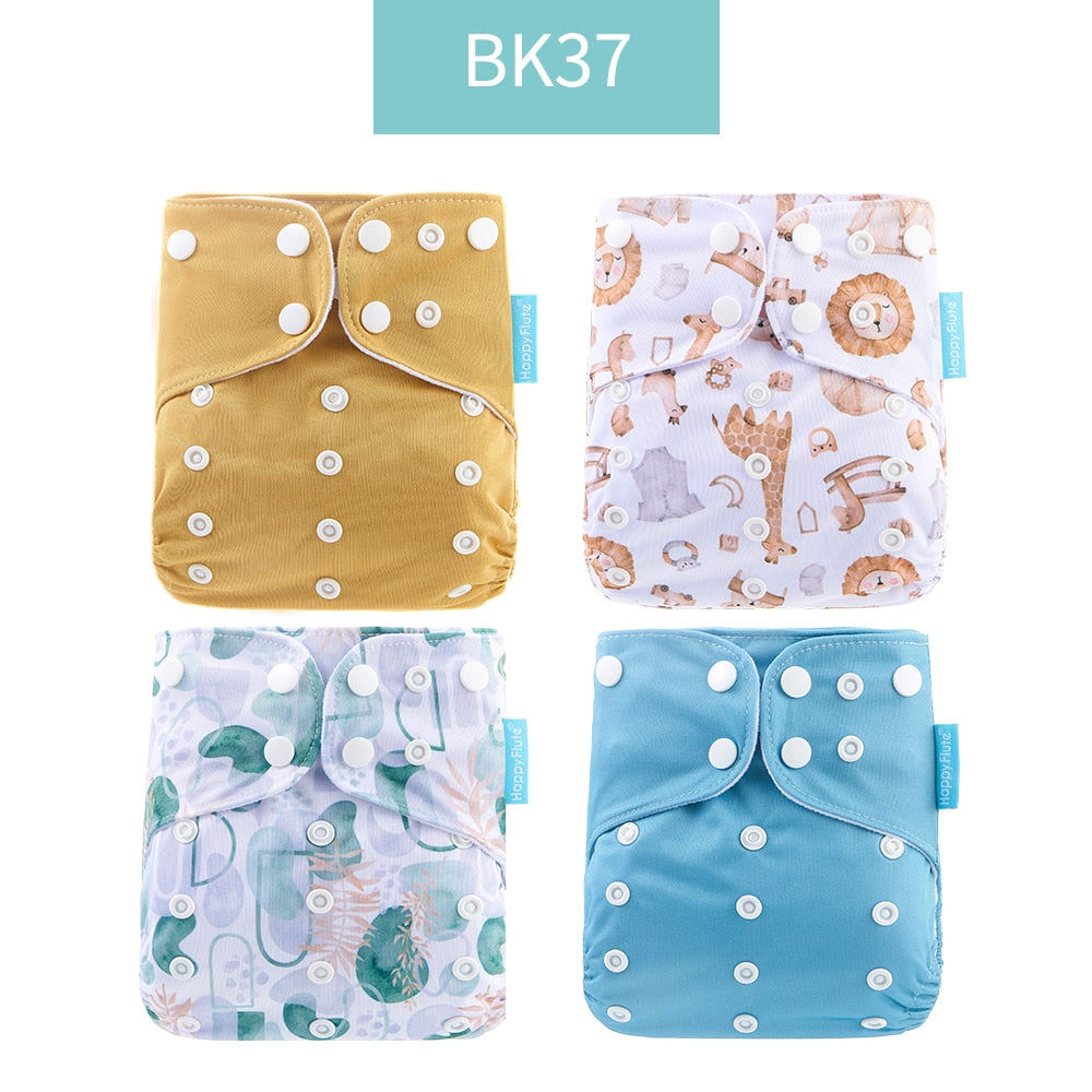 Happyflute 2022 New Fashion Style Baby Nappy 4pcs/set Diaper Cover Waterproof&amp;Reusable Cloth Diaper