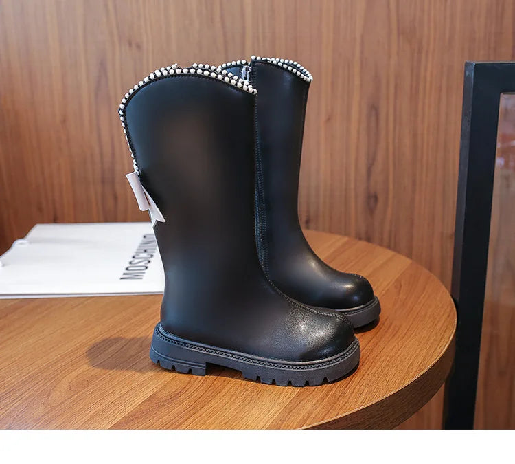 Bottes  En Cuir Princesse élégant avec perlé, d'hiver 26-37