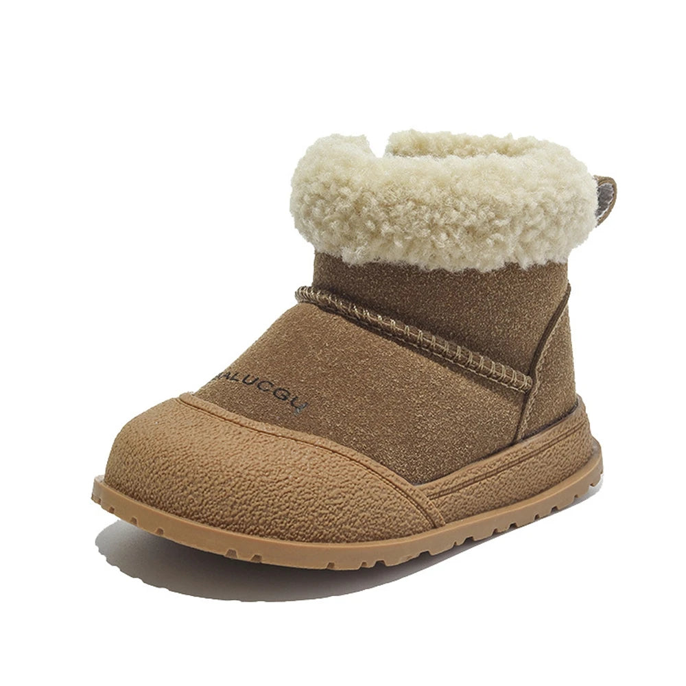 Bottes de neige d'hiver en cuir de vachette pour bebe, daim chaud, chaussures rembourrées en coton, garçons 15 - 30