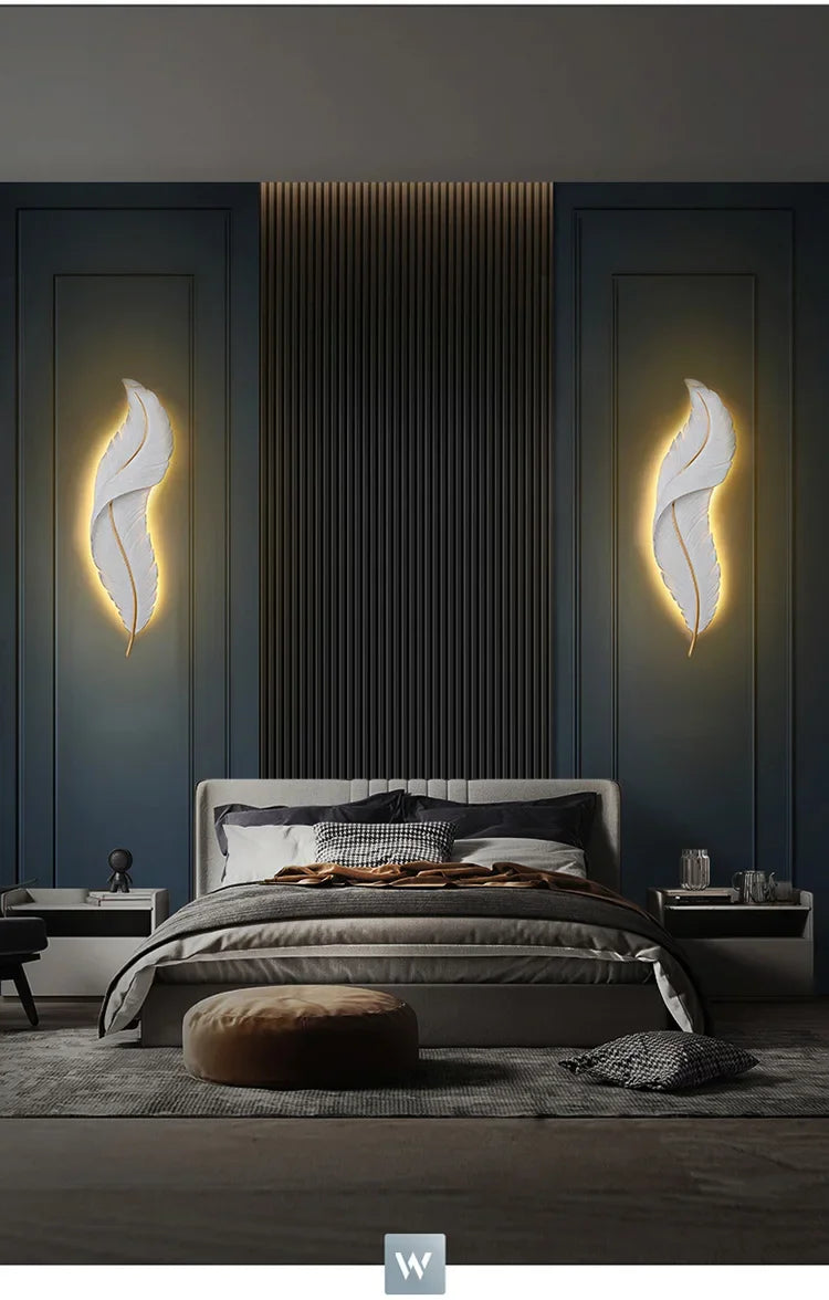 Applique Murale LED en Résine avec Plumes Créatives, Luminaire Décoratif d'Nik, Idéal pour une Chambre à Coucher