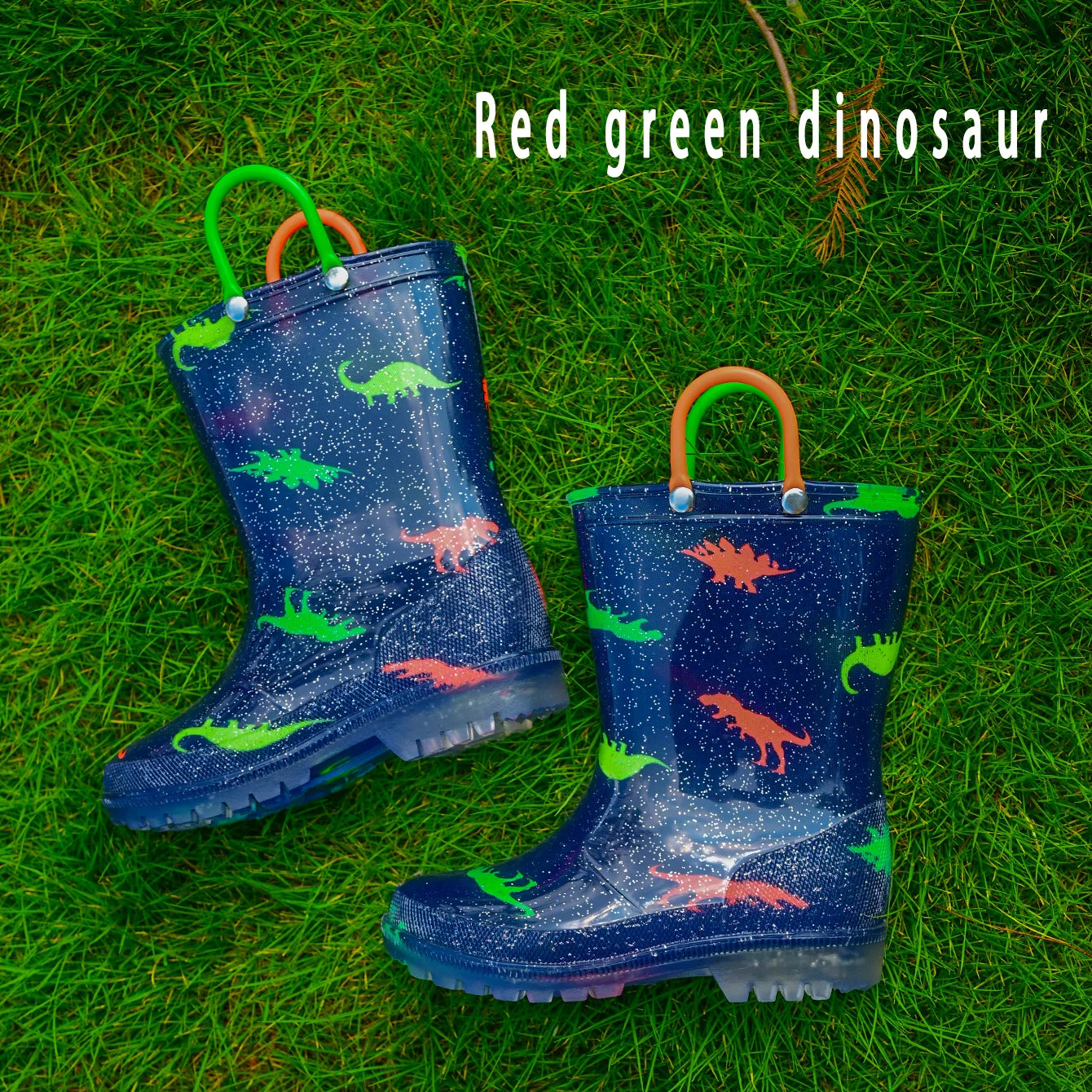 Bottes de pluie en PVC scintillantes de dinosaure de dessin animé mignon pour enfants, chaussures d'eau anti-eau imperméables 26-32