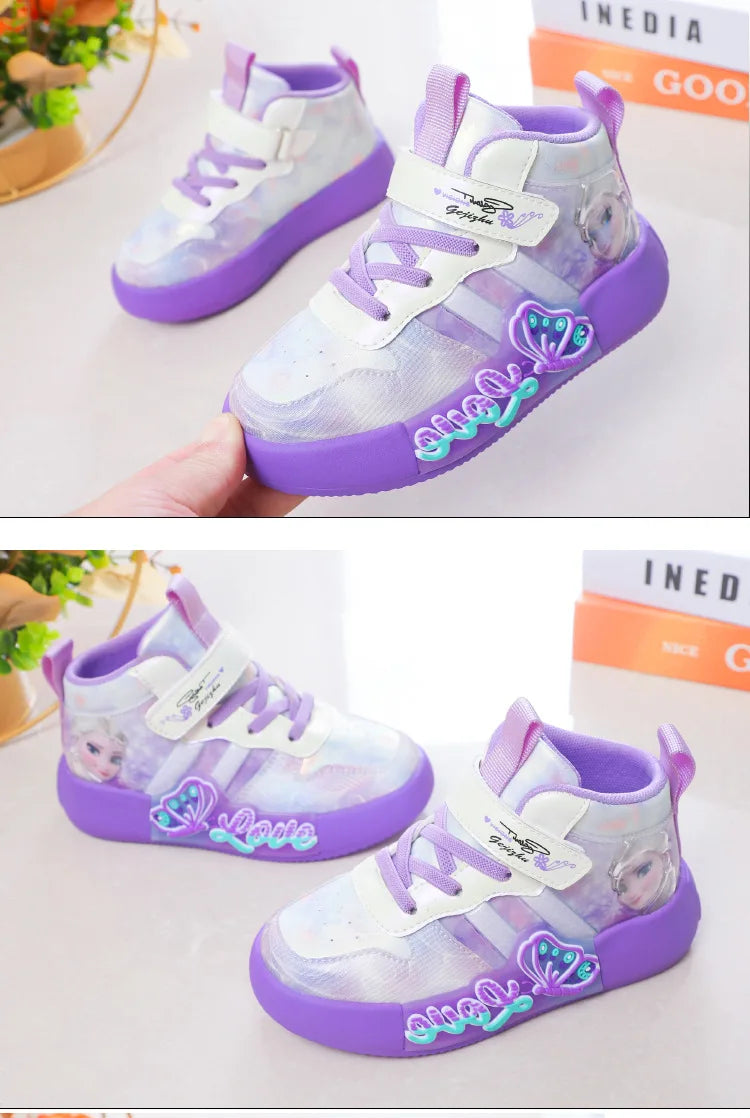 Disney Princess Elsa High Top Casual Board Shoes Automne et Hiver Pour Enfants Plus Chaussures de sport en peluche 7-13