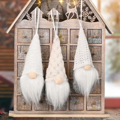 3Pcs Mini poupée de Noël suspendue arbre de Noël pendentif poupée en peluche rose, blanc