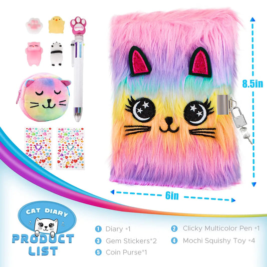 Journal Intime Fille, Carnet avec Clé Et Cadenas, Carnet Privé avec 4 Jouets de Décompression en Silicone, Sac à Main, Stylo Multicolore, Autocollants Décoratifs, Cadeau parfait pour les enfants