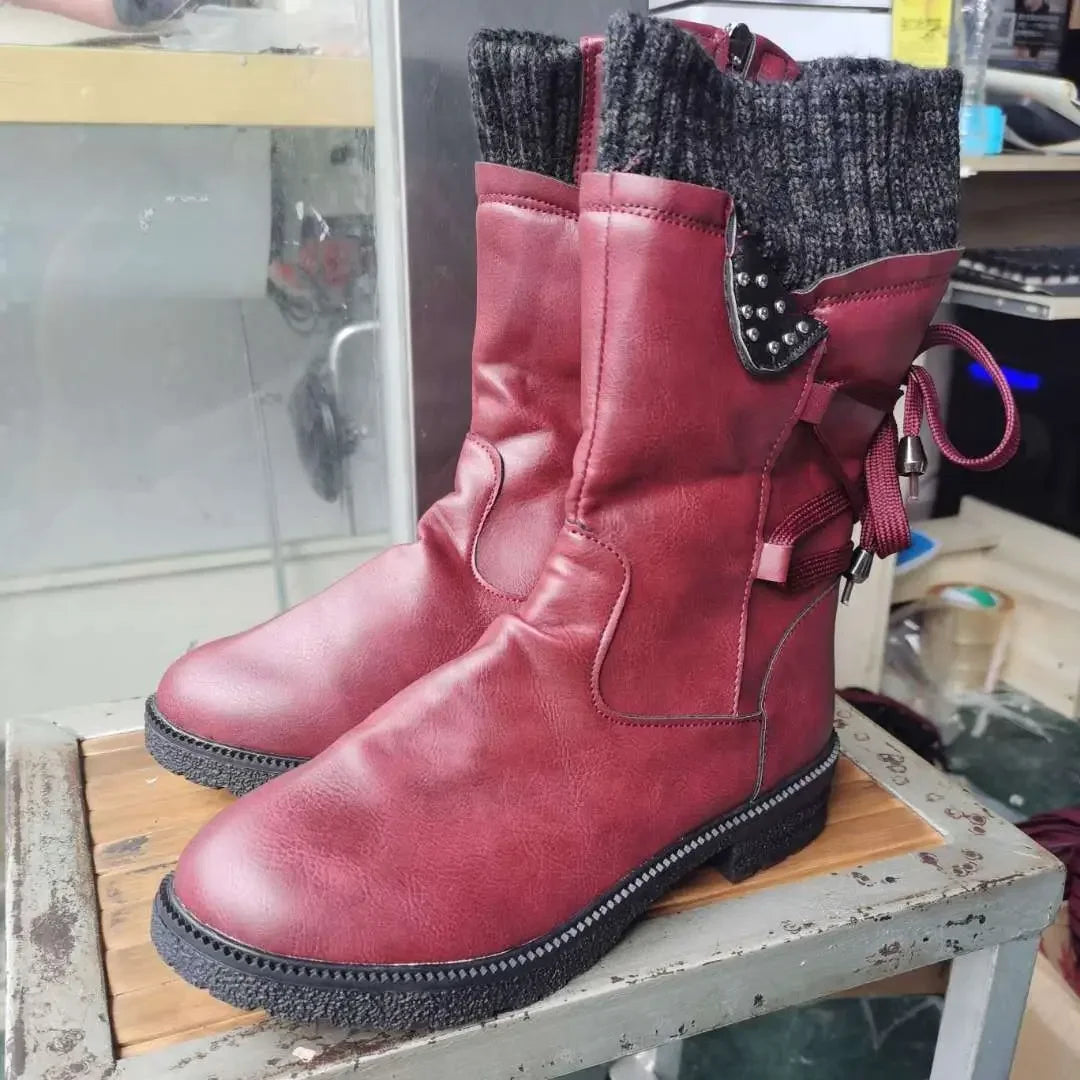 bottes-dhiver-en-cuir-vache-et-laine-chaude-rouge