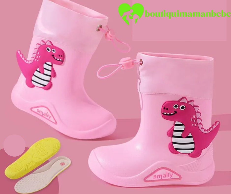 chaussures-de-pluie-bebe-dino-rose-pas-cher