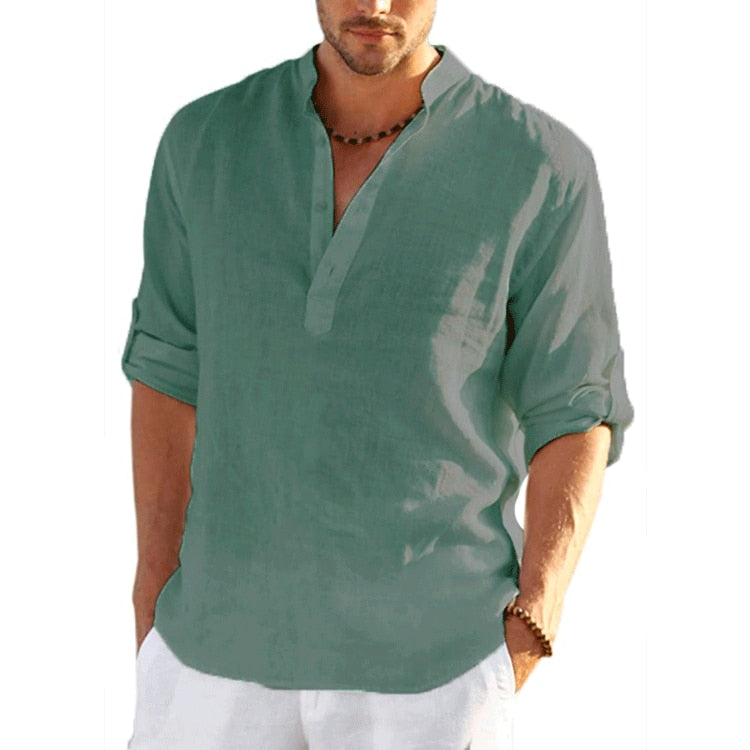 chemise-unie-a-manches-longues-pour-hommes-vert-pas-cher