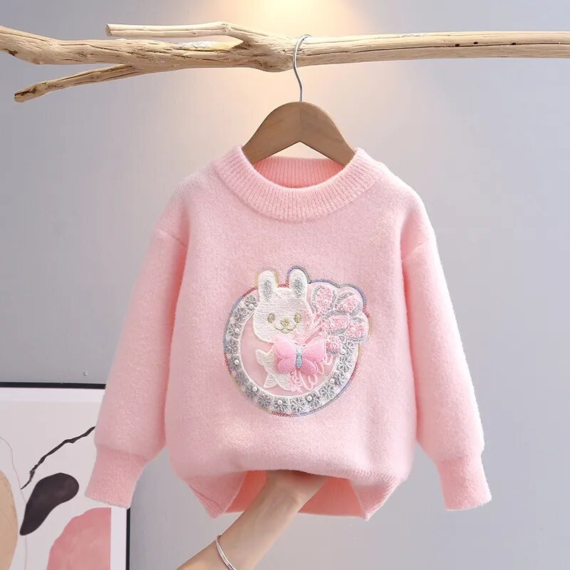 pull-pour-fille-rose-coton-doux