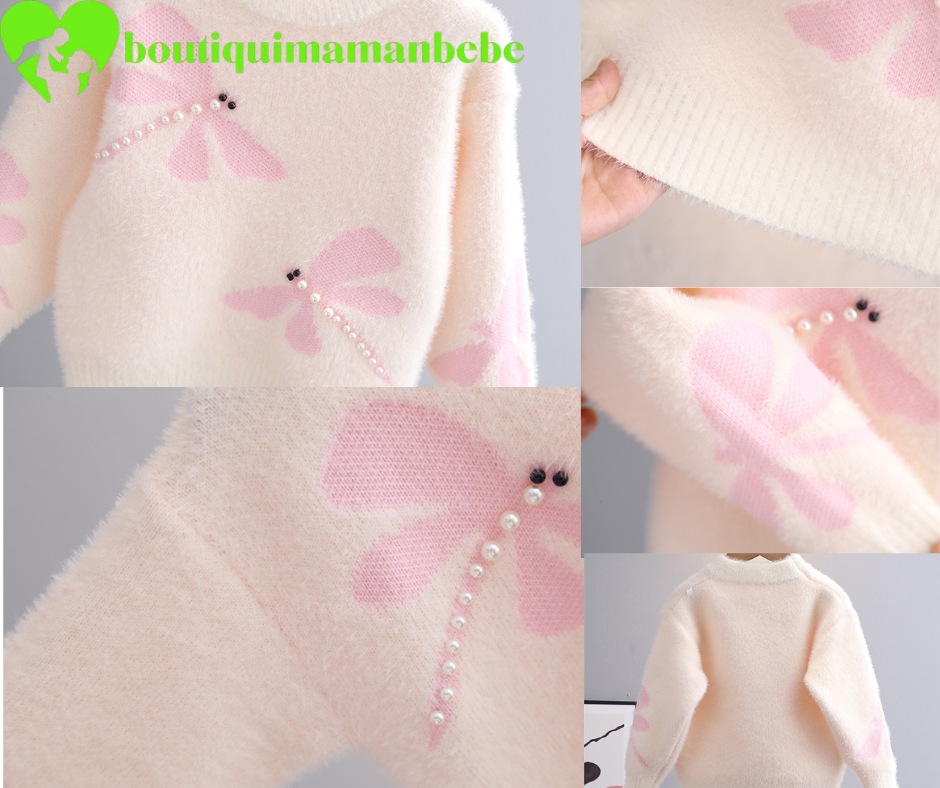 pull-pour-fille-rose-papillon