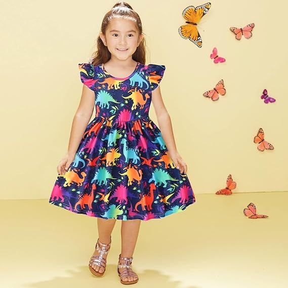 robes-dete-pour-filles-petites-manches-volantes-joli-dessin-anime-imprime-dinosaure-robe-a-la-taille-robe-festive-robe-de-princesse-robe-de-cocktail-blue-dinosaures