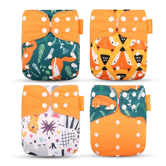 Happyflute 2022 New Fashion Style Baby Nappy 4pcs/set Diaper Cover Waterproof&amp;Reusable Cloth Diaper