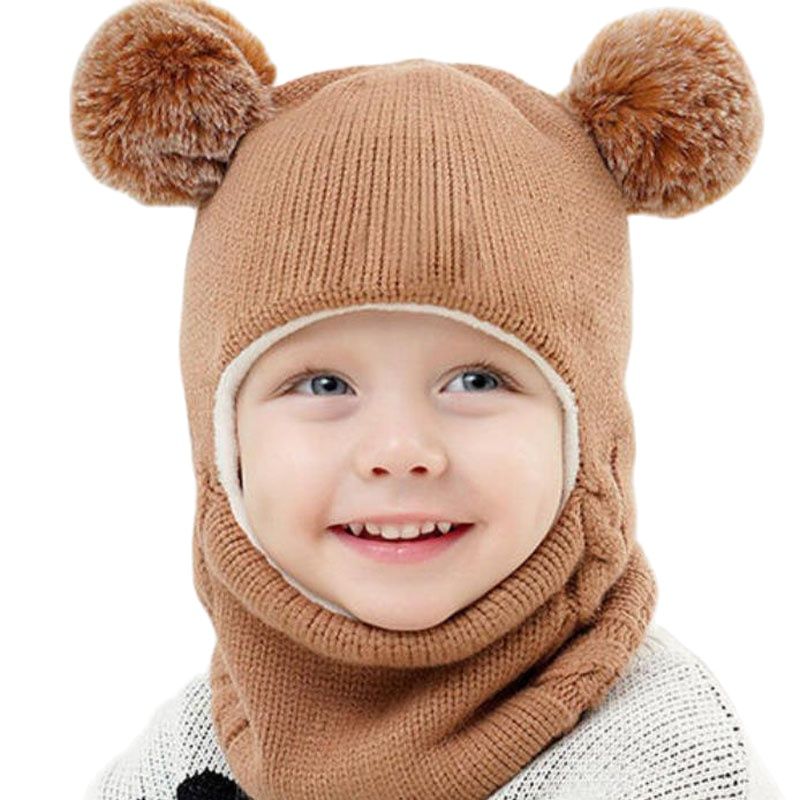 Cagoule Bébé Fille Garçon Bonnet Cache Cou Bébé Enfants Bonnet Tricoté Écharpe Épais Tour de Cou pour les Bébés de 3-18 mois