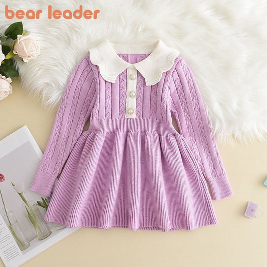 Bear Leader-Robe en laine à manches longues pour filles.