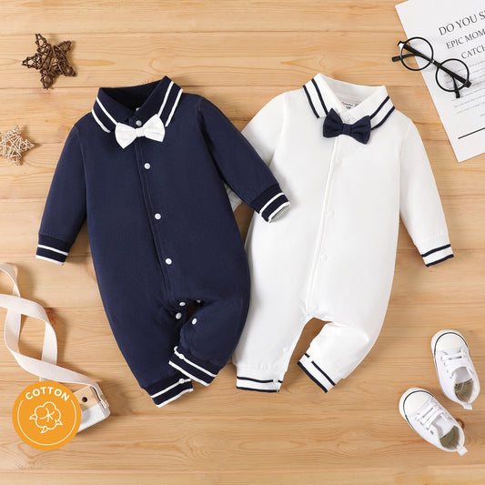 Combinaison Bébé Garçon Revers Gentleman - Manches Longues Coton Loisir & Fête Beaux Vêtements Pour Enfants