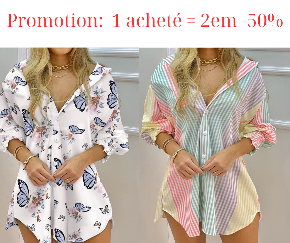 Robe chemise à revers à manches longues pour femmes.